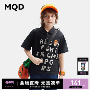 MQD童装男童夏季短袖polo衫24全棉透气潮酷翻领印花儿童T恤