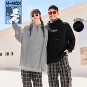 NMAX大码男装潮牌原创设计加绒情侣简约帽衫胖子宽松加大长袖卫衣