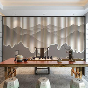 新中竹式木纤维集成墙板客厅，格栅山水电视背景墙养生会所茶室扣板
