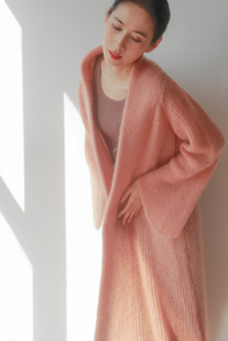若浓Puff系列 蓬松软萌仙女珊瑚高比例橘粉色马海毛衣针织开衫