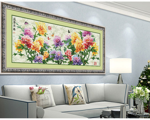 纯棉精准印花最十字绣客厅，大幅花卉七彩，牡丹富贵天香花开富贵