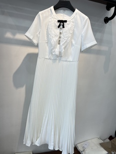 纯净白蝴蝶结蕾丝名媛，精致优雅连衣裙长裙，法式小香风温柔白色百褶