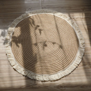 北欧客厅地毯卧室流苏边加厚纯色圆形高级现代简约阳台毯子茶几毯