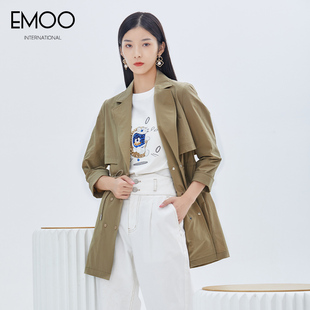 EMOO杨门西装领风衣外套女春秋季2023中长款气质显瘦长袖上衣