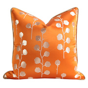现代中式沙发抱枕橘色高端样板房轻奢靠垫绸缎卡其色床上大靠包套