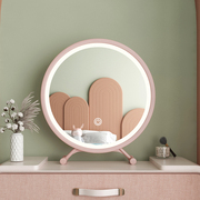 简约现代风梳妆台桌面大镜子台式led灯化妆镜卧室拍照圆形装饰镜