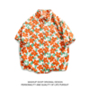 混搭商店ALOHA SHIRTS 夏日清新橙色花朵肌理纯棉短袖夏威夷衬衫