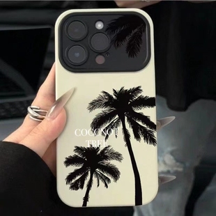 创意日落椰子树适用于iPhone14苹果13Promax手机壳1211女小众简约xs高级感xr大视窗15plus全包防摔保护套