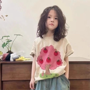 女宝宝夏款韩版洋气半袖女童亲子装夏装印花短袖t恤童装T儿童上衣
