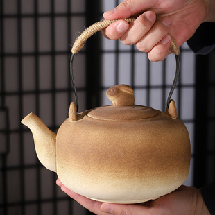 大容量陶瓷烧水壶1200毫升粗陶煮茶壶围炉炭火，明火温茶壶餐厅单壶