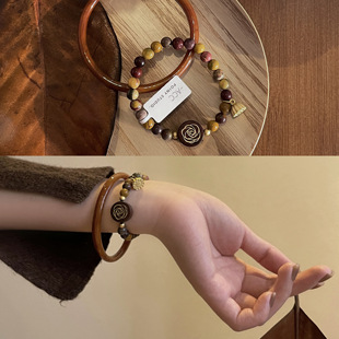 原创玉松石手串珠手链ins小众设计感古风复古玛瑙手镯新中式手饰