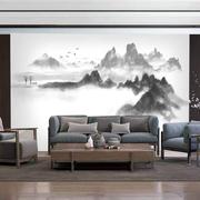 新中式电视背景墙壁纸墙纸水墨，山水客厅沙发，卧室书房影视墙布壁画