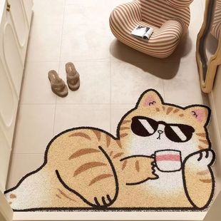 卡通可爱猫咪入户门地垫进门防滑脚垫家用玄关丝圈耐脏门垫可裁剪
