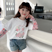 女童t恤2024夏装韩版儿童，时髦长袖上衣，宝宝纯棉体时尚打底衫