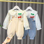 女宝宝秋装套装儿童0一1-2-3岁网红女婴儿背带，两件套女童洋气衣服