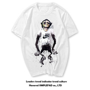 日本潮牌短t猴子小丑印花男t日系原宿猿，人头t恤短袖趣味表情涂鸦