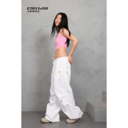 cbxlab街舞潮牌白色爵士星星运动裤，复古街头长裤，女嘻哈个性休闲裤