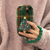 圣诞树支架带毛绒手链适用苹果8plus手机壳iPhone7p新年款se2复古se3格纹x手机套xr绿色xsmax波点气囊椭圆形p