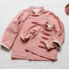 2023春亲子中式外套母子装母女装粉色中国风复古棉麻双层外套