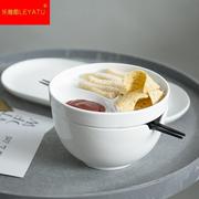 陶瓷盖子吃米饭碟子餐早餐碗盘子套装家用饭碗分碗格带一分人食80