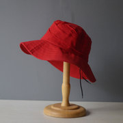 褶皱渔夫帽子男女夏季ins日系户外出游可调节大檐显脸小盆帽红色