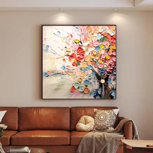 现代简约客厅装饰画正方形抽象肌理感挂画卧室餐厅背景墙壁画花卉