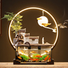 创意流水超白玻璃金鱼缸(金鱼缸，)摆件客厅办公室小型鱼缸水族箱桌面装饰品
