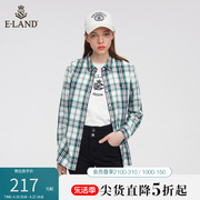 eland衣恋甜美学院风，简约宽松撞色格子衬衫女