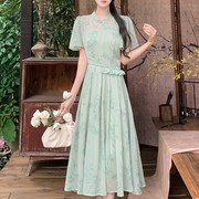新中式国风少女年轻款改良旗袍裙夏季大码高级感蝙蝠袖雪纺连衣裙