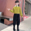 女童洋气假两件polo领设计感麻花针织，毛衣时尚哈伦裤秋冬韩版套装