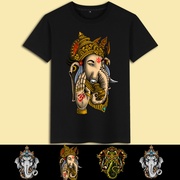 国潮复古风印花泰国大象动物图案衣服夏季青年，男生休闲短袖t恤衫