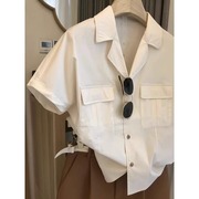 特大码300斤法式高级感古巴领短袖衬衫男女夏季薄款衬衣设计上衣2