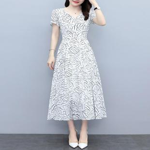 夏天连衣裙女2021今年流行h女装减龄气质夏季女神范白色长裙