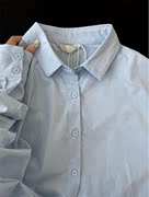 纯棉蓝色长袖衬衫女2023年夏季衬衣polo领打底设计感上衣秋装