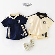 儿童短袖运动套装夏季学院t恤小孩棉质薄款球服婴儿两件套