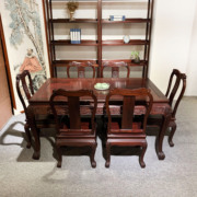 明清中式红酸枝西餐桌实木古典仿古红木长方形欧式雕刻饭桌椅组合