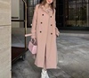 欧洲时尚23秋季长袖腰带显瘦双排扣藕粉色时尚中长款风衣外套