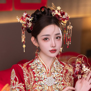中式红色秀禾服精致造液花头饰，复古造型水晶，盘发龙凤褂饰品女