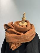 冬季美拉德色系暖橘调围巾，女拼色包边纯色韩版针织，围巾披肩两用