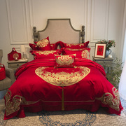 结婚床上用品全棉婚庆，红色四件套新中式，婚礼婚房布置1.8米2米床