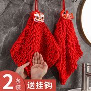 中国风醒狮雪尼尔擦手毛巾吸水不掉毛挂式速干抹布国潮创意手帕