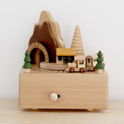 木制音乐盒八音盒创意家居摆件儿童生日礼物旋转木马秋千兔子