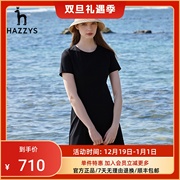 hazzys黑色中长款短袖针织连衣裙夏季休闲裙子AQWSE03BX05