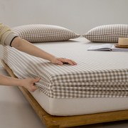 日式格子床笠单件水洗棉床罩单人学生宿舍席梦思床垫套全包围床单