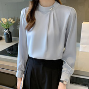 白领哥弟新2025春款蓝色真丝衬衫女长袖设计感小众桑蚕丝衬衣上衣