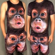 猴子短袖T恤运动套装男青年3D印花搞笑大猩猩两件同款半袖衣服码
