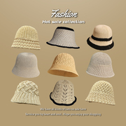 编织镂空遮阳帽米色帽子，潮流春夏太阳帽，网款透气盆帽女时尚渔夫帽