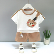 男童夏装套装女宝宝短袖卡通，动物两件套小童，洋气婴儿童衣服1-4岁