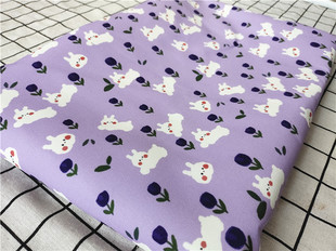 卡通布料细帆布印花手工diy面料，沙发套布料包包宿舍桌布兔子紫色