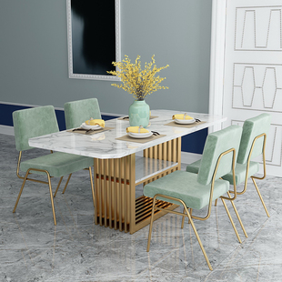 北欧ins大理石餐桌，长方形现代简约小户型吃饭桌子，家用餐桌椅组合
